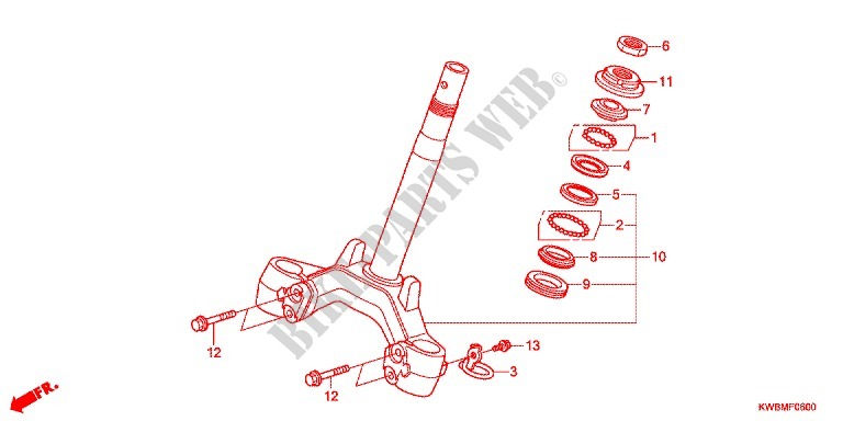 TE DE FOURCHE pour Honda WAVE DASH 110 S, Electric start, rear brake drum de 2011