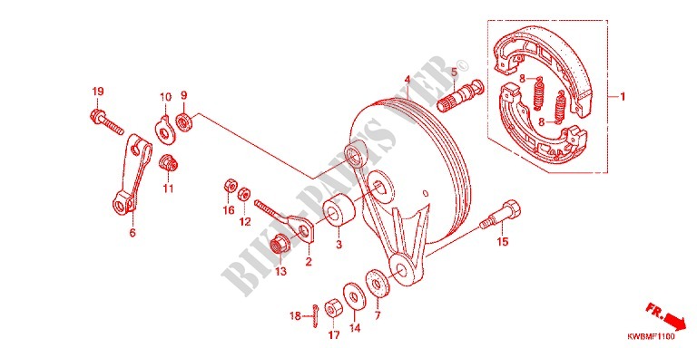 FLASQUE   MACHOIRES DE FREIN ARRIERE pour Honda WAVE DASH 110 S, Electric start, rear brake drum de 2013
