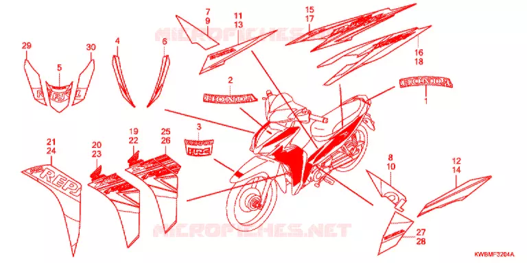 AUTOCOLLANTS (AFP110MCSE/AFP110MCRE) Honda MOTO 110 WAVE 2013  AFP110MCSE