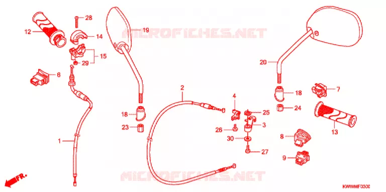 COMMODO - CABLE - RETROVISEUR Honda MOTO 110 WAVE 2011  AFX110CSA