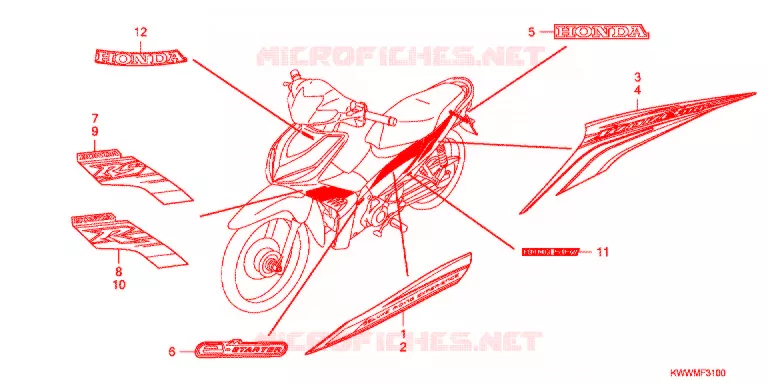 AUTOCOLLANTS (AFX110CSA/MCSA/SA) Honda MOTO 110 WAVE 2011  AFX110MCSA