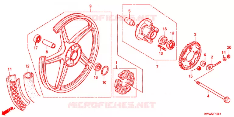 ROUE ARRIERE (AFX110CS/MCS) Honda MOTO 110 WAVE 2011  AFX110MCSA