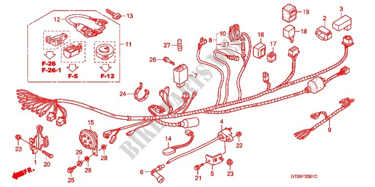 FAISCEAU DES FILS   BOBINE D'ALLUMAGE (C901,2,5,7) pour Honda SUPER CUB 90 DELUXE ROUND LIGHT de 2001