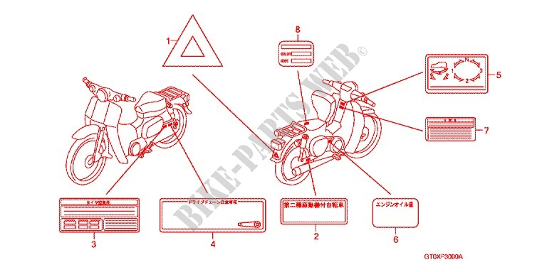ETIQUETTE DE PRECAUTIONS pour Honda SUPER CUB 90 DELUXE ROUND LIGHT de 2002