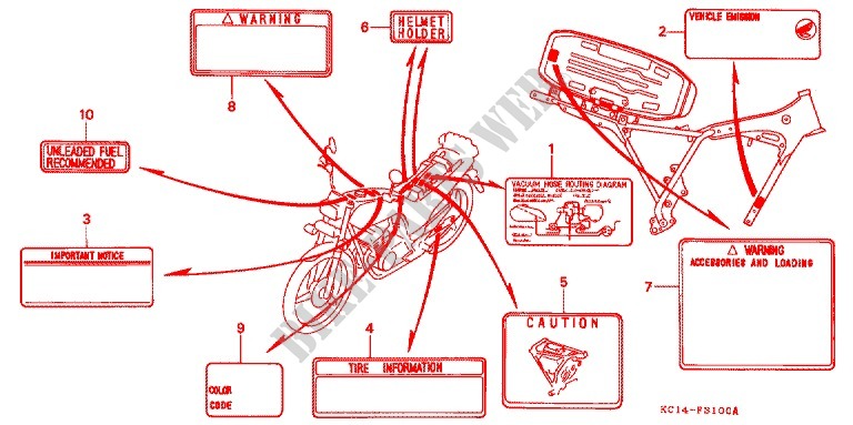 ETIQUETTE DE PRECAUTIONS pour Honda CB 125 TWIN de 1990