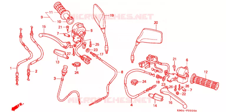 COMMODOS - POIGNEES Honda MOTO 250 CB 1993  CB250P_A