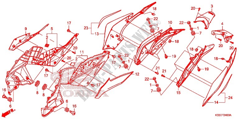 COUVERCLES LATERAUX   ARRIERES pour Honda CB 300 F ABS de 2015