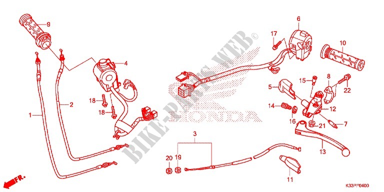 LEVIER DE GUIDON   CABLE   COMMODO pour Honda CB 300 POLICE ABS 3DK de 2015