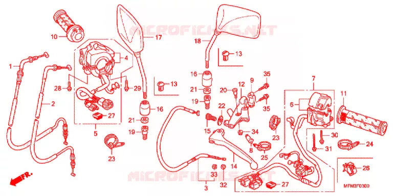 LEVIER DE GUIDON - CABLE - COMMODO Honda MOTO 400 CB 2010  CB400AA