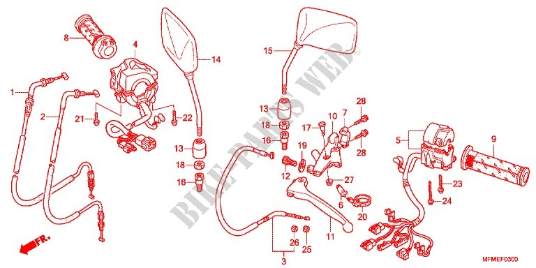 LEVIER DE GUIDON   CABLE   COMMODO pour Honda CB 400 SUPER FOUR ABS de 2012