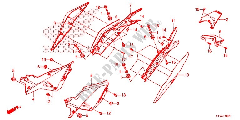 COUVERCLES LATERAUX (CBR125RW'11/R'12/RS'12/RT'12) pour Honda CBR 125 BLACK de 2012