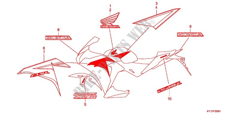 AUTOCOLLANTS (CBR250RB/RAB 3J) pour Honda CBR 250 R ABS TRICOLORE de 2011
