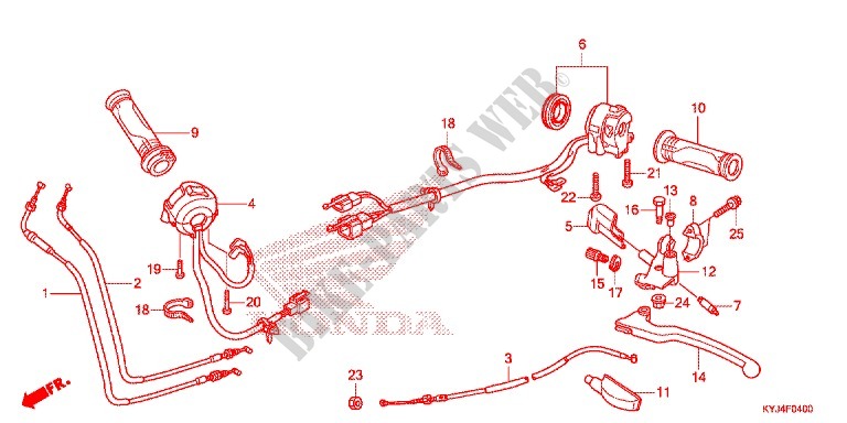 LEVIER DE GUIDON   CABLE   COMMODO pour Honda CBR 250 R RED de 2011