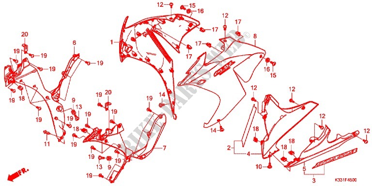 CARENAGES LATERAUX AVANT   SABOT pour Honda CBR 250 R de 2017
