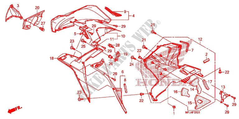 CARENAGES INFERIEUR (D.) (CBR600RR'09 '11/RA) pour Honda CBR 600 RR de 2009