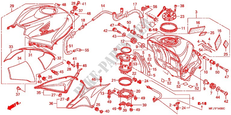 RESERVOIR A CARBURANT pour Honda CBR 600 RR TRICOLOR, RED de 2011