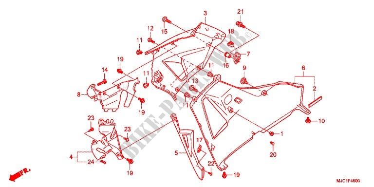 CARENAGES LATERAUX AVANT   SABOT (D.) pour Honda CBR 600 RR HRC TRICOLOR de 2013
