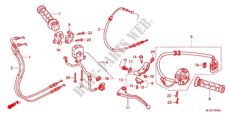 LEVIER DE GUIDON   CABLE   COMMODO pour Honda CBR 600 RR HRC TRICOLOR de 2013