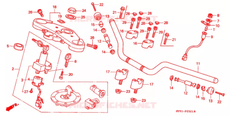 GUIDON - TE DE FOURCHE (F2R/F2S/F2T/F2V/F3T/F3V) Honda MOTO 400 CB 1997  CB400F3V