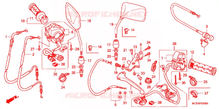 LEVIER DE GUIDON - CABLE - COMMODO Honda MOTO 400 CB 2008  CB400A8