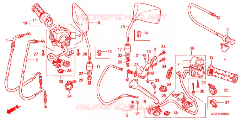 LEVIER DE GUIDON - CABLE - COMMODO Honda MOTO 400 CB 2008  CB400SA8