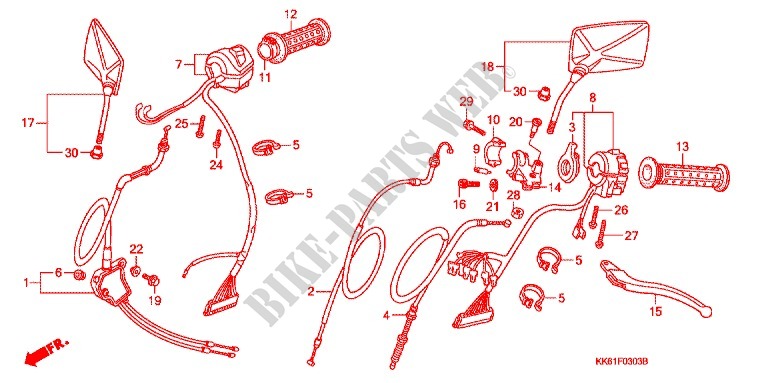 LEVIER DE GUIDON   CABLE   COMMODO (CBX125CP) pour Honda CBX125 CUSTOM de 1993