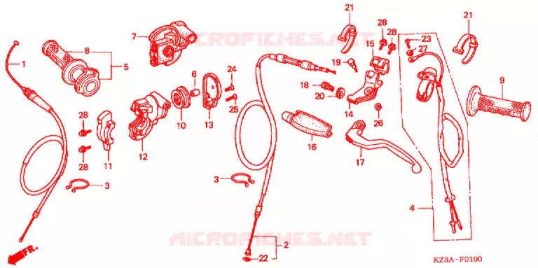 LEVIER DE GUIDON - CABLE - COMMODO (CR250R'02,'03) Honda MOTO 250 CR 2003  CR250R3