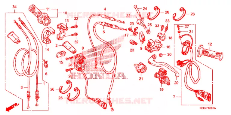 LEVIER DE GUIDON - CABLE - COMMODO Honda MOTO 250 CRF 2005  CRF250X5