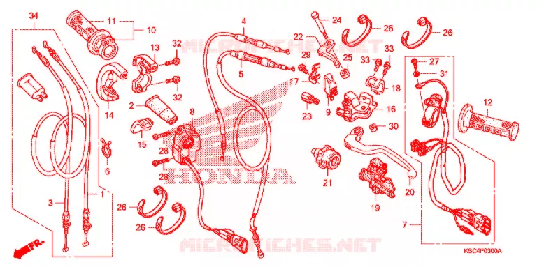 LEVIER DE GUIDON - CABLE - COMMODO Honda MOTO 250 CRF 2008  CRF250X8
