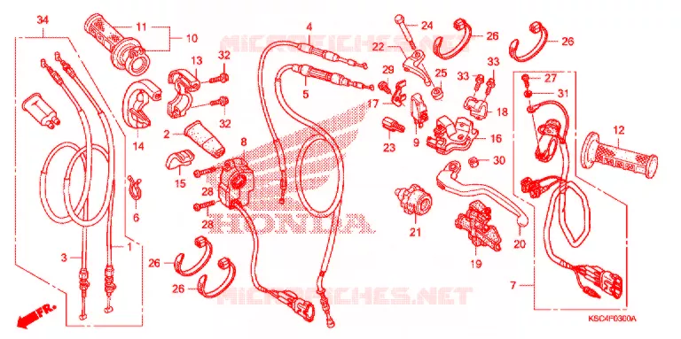 LEVIER DE GUIDON - CABLE - COMMODO Honda MOTO 250 CRF 2009  CRF250X9