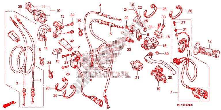 LEVIER DE GUIDON   CABLE   COMMODO pour Honda CRF 450 X de 2012
