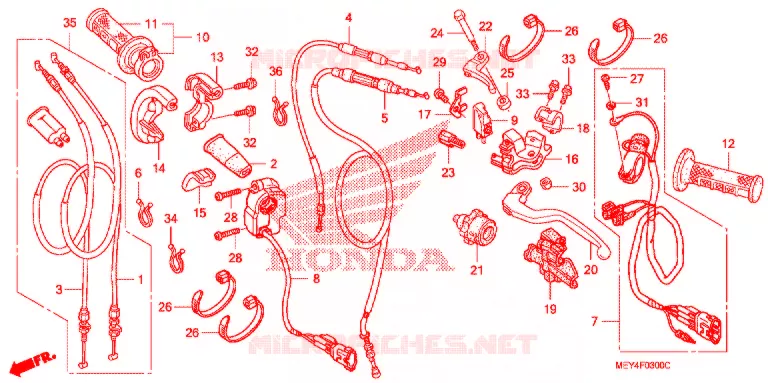 LEVIER DE GUIDON - CABLE - COMMODO Honda MOTO 450 CRF 2013  CRF450XD
