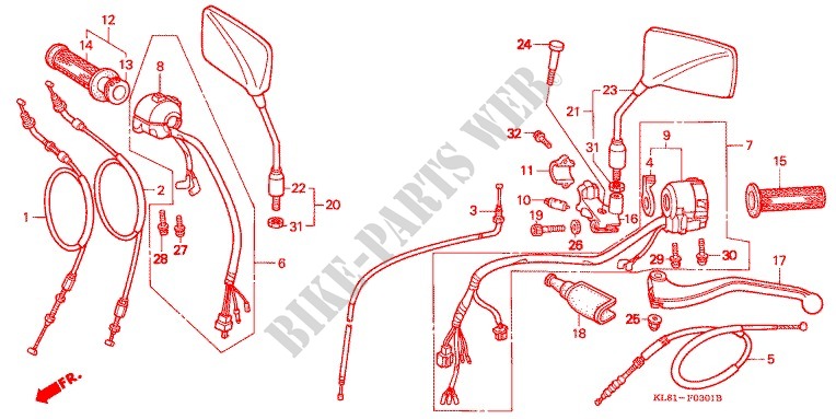 LEVIER DE GUIDON   CABLE   COMMODO (2) pour Honda GB 250 CLUBMAN Without speed warning light de 1998