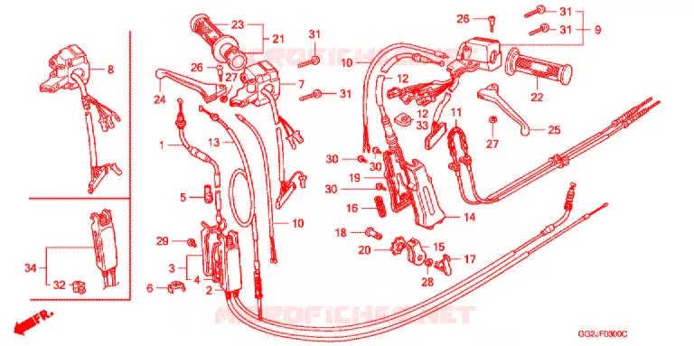 LEVIER DE GUIDON - CABLE - COMMODO Honda SCOOTER 50 GYRO 2005  NJ50M5