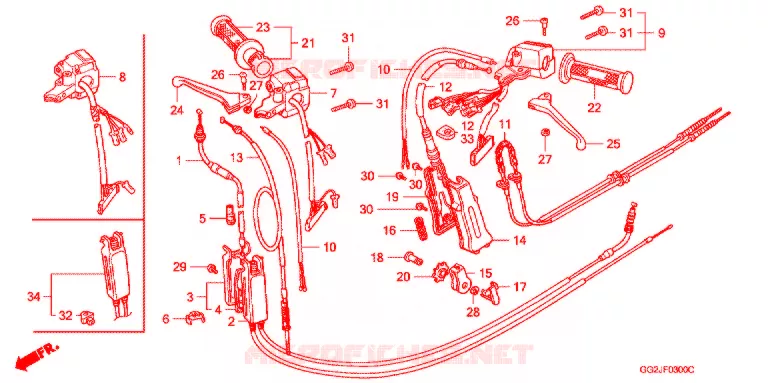 LEVIER DE GUIDON - CABLE - COMMODO Honda SCOOTER 50 GYRO 2004  NJ50MD4