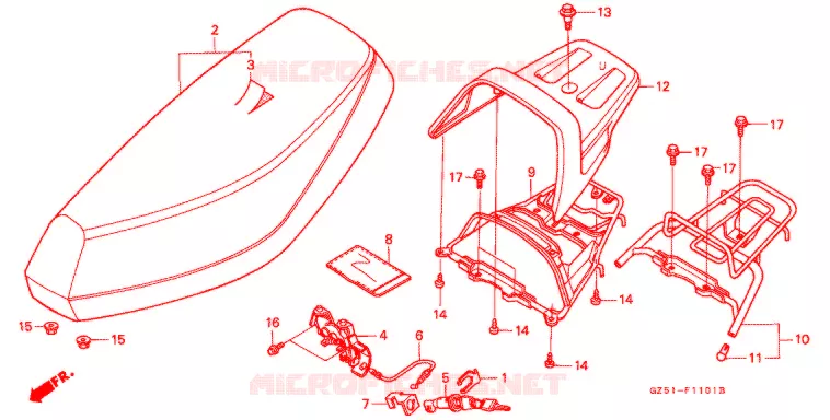SELLE - PORTE-BAGAGE ARRIERE (SZ50P/R/T) Honda SCOOTER 50 TACT 1994  SZ50R_II