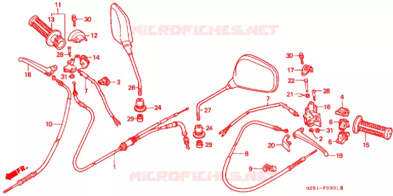 COMMODO - LEVIER - CABLE (SZ50P/P-3/R/R-3/T/T-3) Honda SCOOTER 50 TACT 1996  SZ50T_III