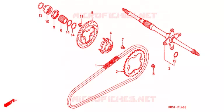 ARBRE DE ROUE ARRIERE - CHAINE SECONDAIRE Honda ATV 300 FOURTRAX 1995  TRX300EXS