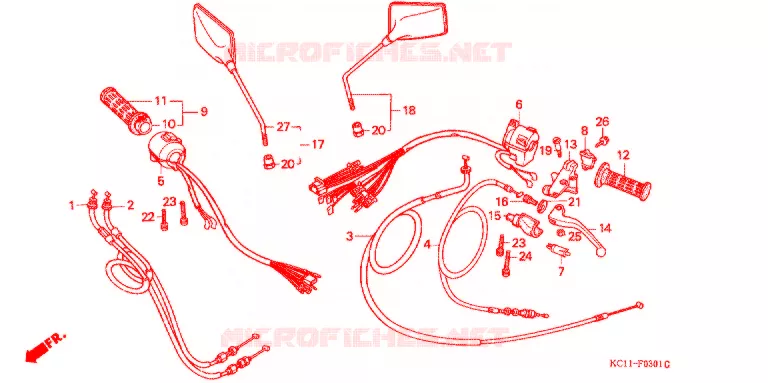 LEVIER DE GUIDON - CABLE - COMMODO (2) Honda MOTO 125 CB 1993  CB125TP_DS