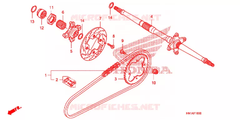 ARBRE DE ROUE ARRIERE - CHAINE SECONDAIRE Honda ATV 400 FOURTRAX 2008  TRX400EX8