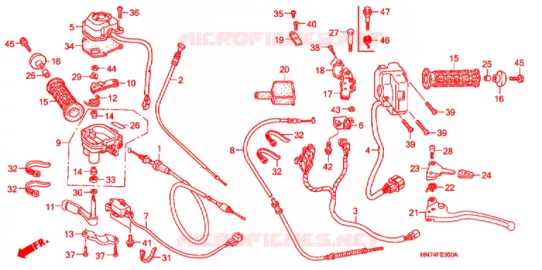 LEVIER DE GUIDON - CABLE - COMMODO Honda ATV 400 FOURTRAX 2006  TRX400FGA6