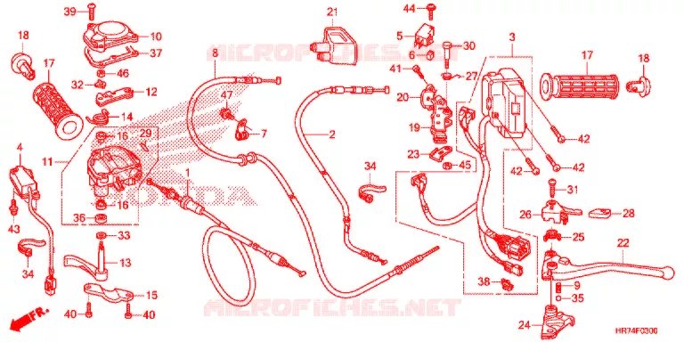 LEVIER DE GUIDON - CABLE - COMMODO Honda ATV 420 FOURTRAX 2016  TRX420FA5G