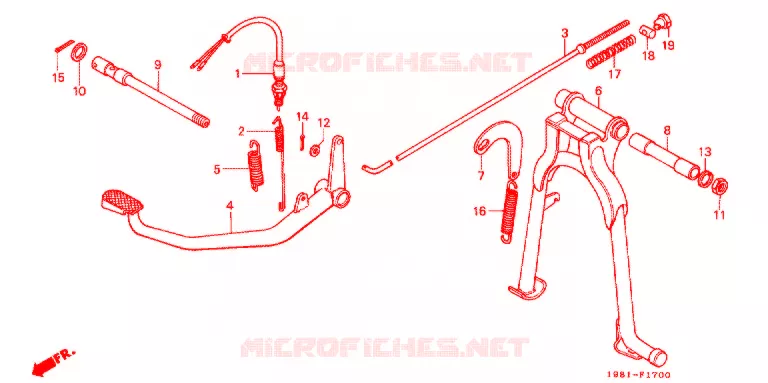 BEQUILLE CENTRALE - PEDALE DE FREIN Honda MOTO 90 CD 1982  CD90A