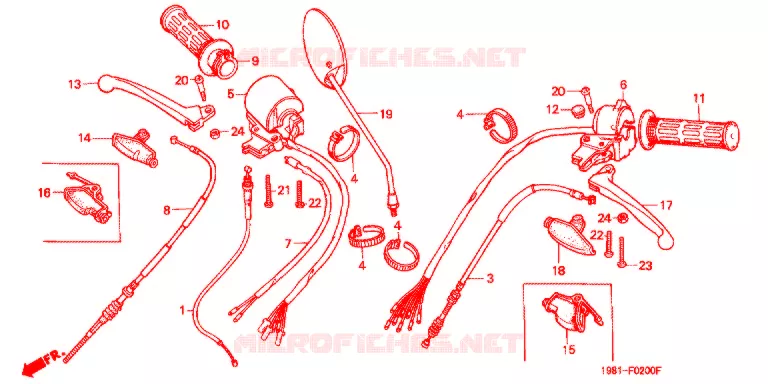 LEVIER DE GUIDON - CABLE - COMMODO (A/H/N) Honda MOTO 90 CD 1987  CD90H