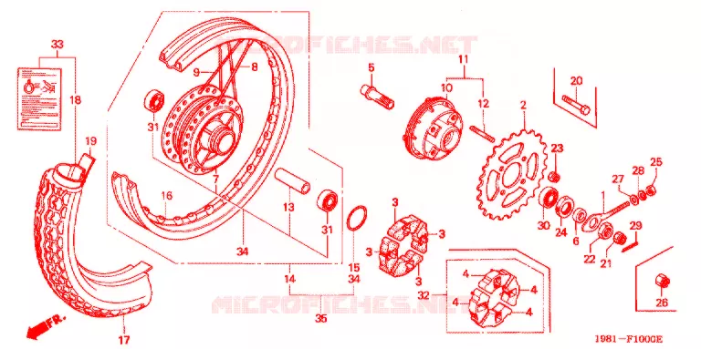 ROUE ARRIERE Honda MOTO 90 CD 1987  CD90H