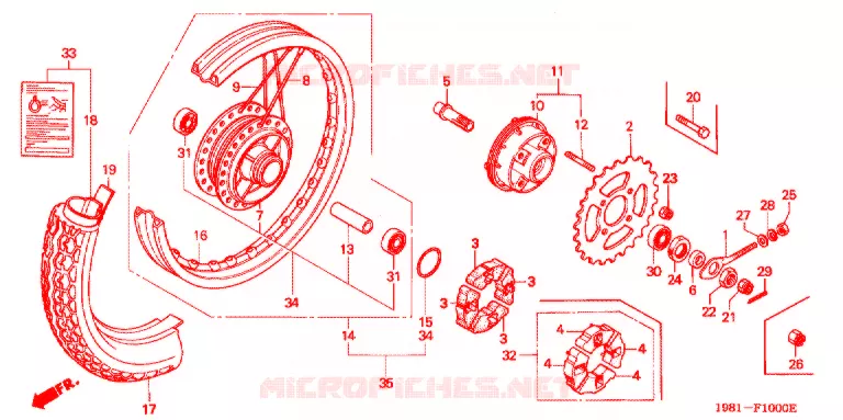 ROUE ARRIERE Honda MOTO 90 CD 1993  CD90P