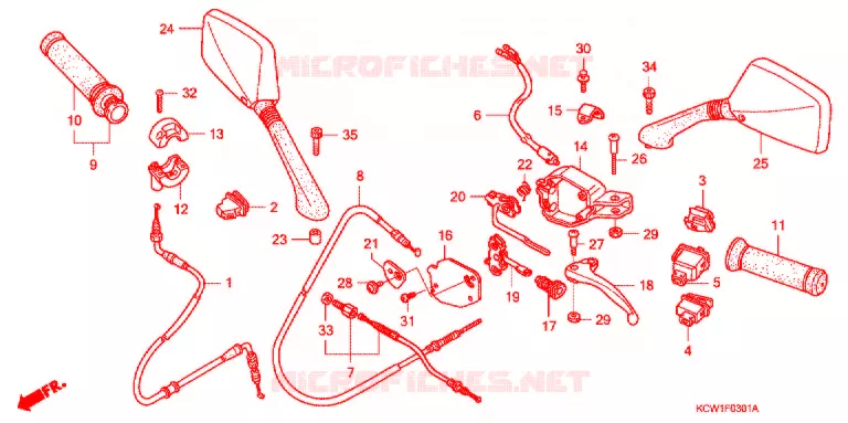 LEVIER DE GUIDON - CABLE - COMMODO (CHA1253,4,5) Honda SCOOTER 125 SPACY 2005  CHA1255