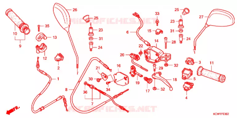 LEVIER DE GUIDON - CABLE - COMMODO (CHA1257) Honda SCOOTER 125 SPACY 2007  CHA1257