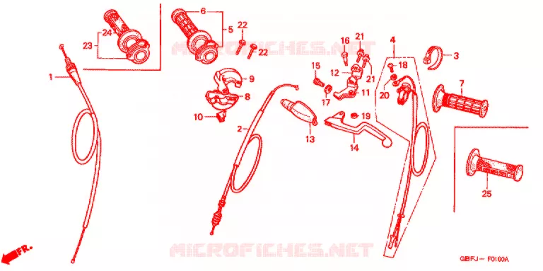 LEVIER DE GUIDON - CABLE - COMMODO Honda MOTO 80 CR 2001  CR80RB1