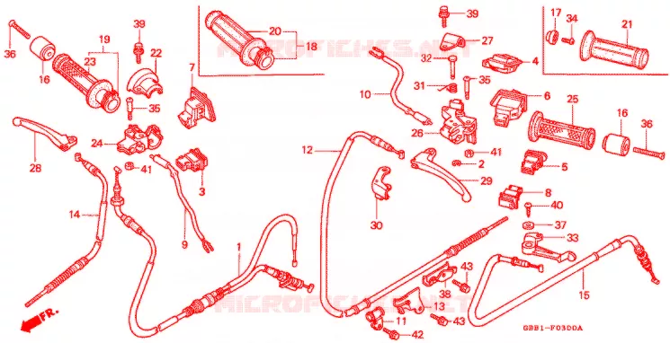 LEVIER DE GUIDON - CABLE - COMMODO Honda SCOOTER 90 CABINA 1994  SCX90R